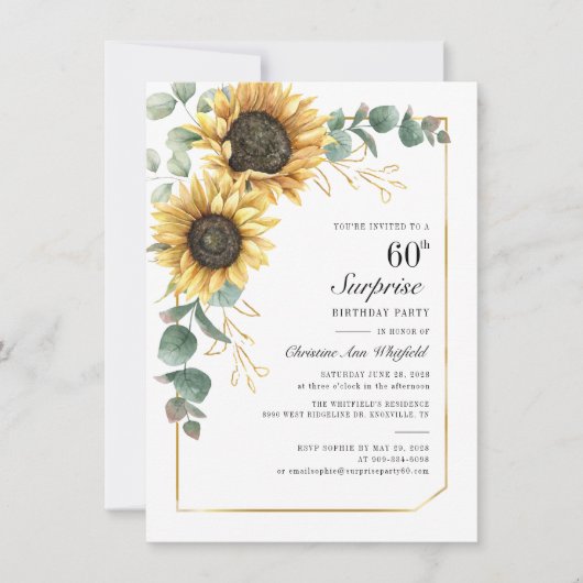 Carte Elégante Fleur de tournesol 60e fête d'anniversair (Devant)