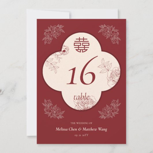 Carte Élégante Fleur Double Mariage Xi 5x7 Numéro de tab (Dos)