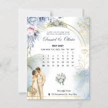 Carte Élégante Fleurs Bleues pour Annoncer la Date