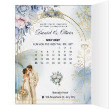 Carte Élégante Fleurs Bleues Save the Date |