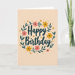 Carte Élégante Fleurs d'Anniversaire