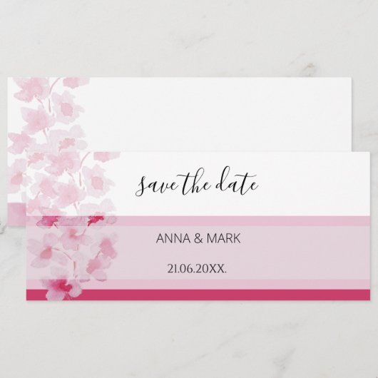 Carte Elégante fleurs de cerisier Aquarelle peinte à la (Devant / Derrière)