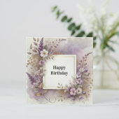 carte élégante fleurs joyeux anniversaire (Debout devant)
