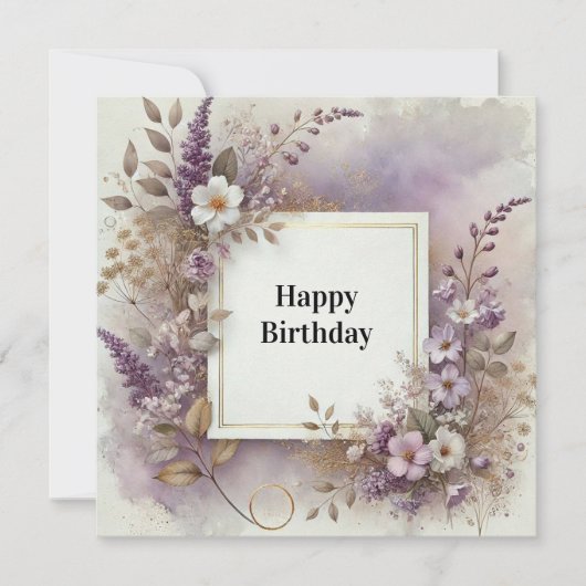 carte élégante fleurs joyeux anniversaire (Devant)