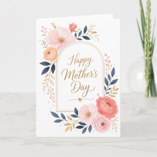 Carte Élégante Florale Rose Tendre Joyeuse Fête des Mère
