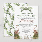 Carte Elégante Giraffe rose Floral Baby shower invitatio (Devant / Derrière)