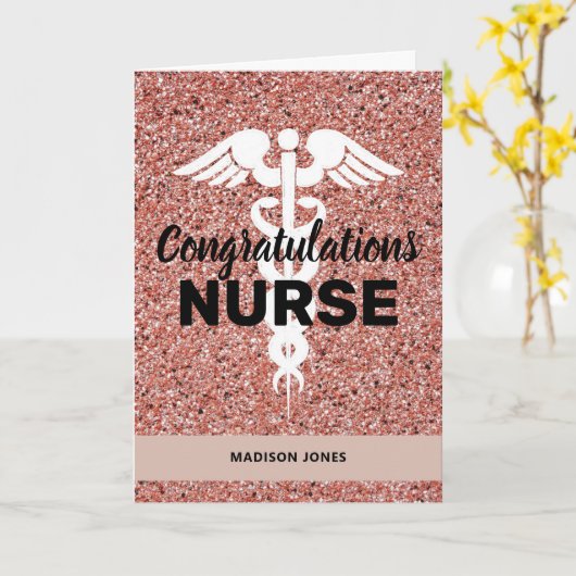 Carte Élégante infirmière diplômée Parties scintillant r (Fleur jaune)