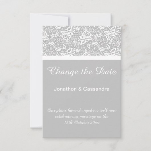 CARTE ÉLÉGANTE LACE BLANCHE EN ARGENT MODIFIER LA DATE (Devant)