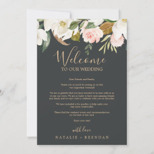 Carte Elégante Magnolia Black Welcome Lettre & Itinérair