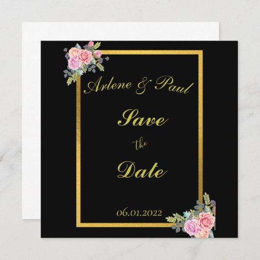 Carte élégante noire et dorée (Devant / Derrière)