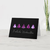 Carte élégante noire et rose Joyeux sapins de Noël (Devant)