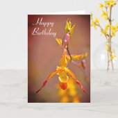 Carte Elégante Orange Jaune Orchidée Fleur Joyeux Annive (Fleur jaune)