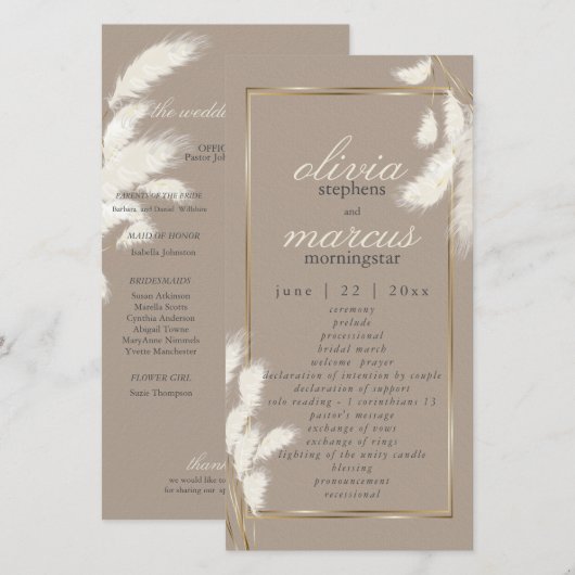 Carte Élégante Pampas ivoire Grass Abby1 (Devant / Derrière)