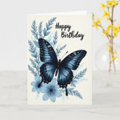 Carte élégante papillon bleu (Fleur jaune)