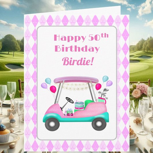 Carte Élégante partie de golf féminin Panier 50e anniver