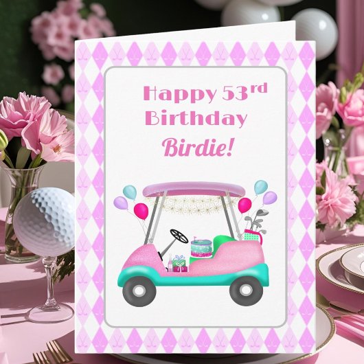 Carte Élégante partie de golf féminin Panier 53e anniver