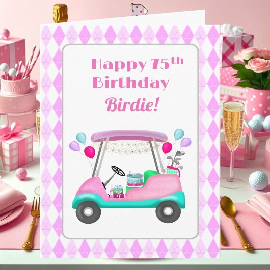 Carte Élégante partie de golf féminin Panier 75e anniver
