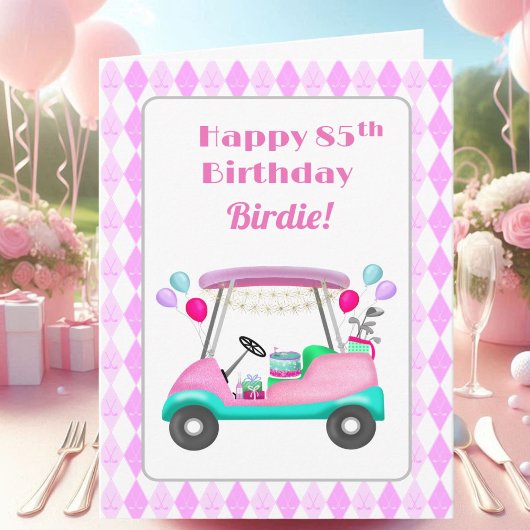 Carte Élégante partie de golf féminin Panier 85e anniver