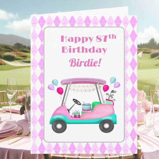 Carte Élégante partie de golf féminin Panier 87e anniver