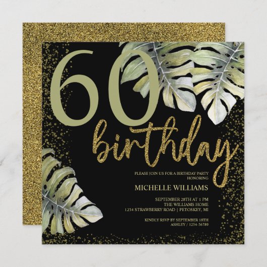 Carte Élégante Parties scintillant Gold Calligraphie Ann (Devant / Derrière)