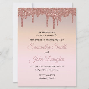 Carte Elégante Parties scintillant Rose or, Pêche et Tex