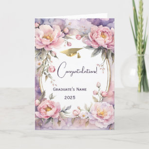 Carte Élégante Peony rose Oval Frame Graduation