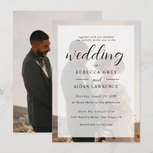 Carte Élégante Photo de Mariage avec Bordure en Or Blanc