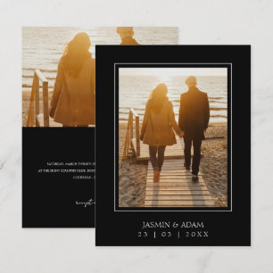 Carte Élégante Photo de Mariage Noir Enregistrer la Date