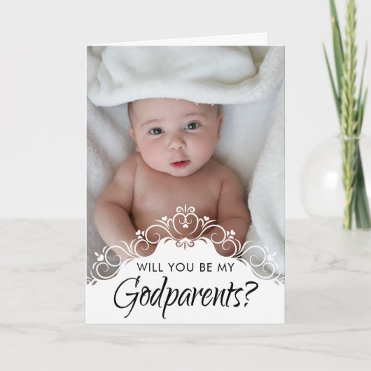 Carte Elégante Photo Godparents Proposition (Devant)