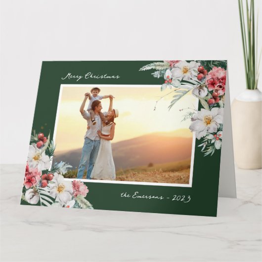 Carte Élégante photo verte de Noël (Devant)