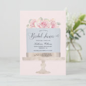 Carte Élégante Pink Floral Cake nuptiale Douche Invitati (Debout devant)