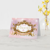 Carte Elégante princesse royale|Anniversaire rose et or (Fleur jaune)
