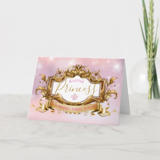 Carte Elégante princesse royale|Anniversaire rose et or (Devant)