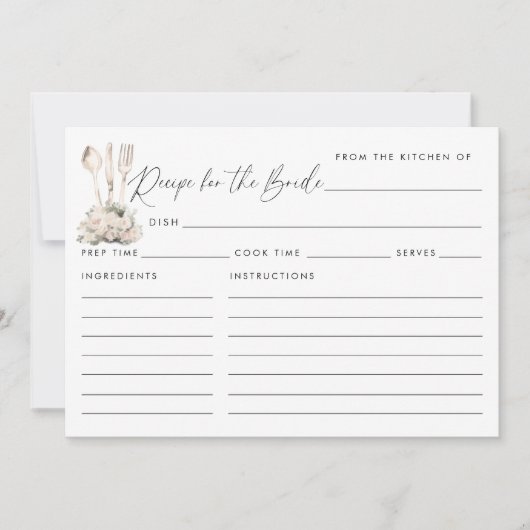 Carte Elégante recette d'ustensiles floraux chic pour la (Devant)