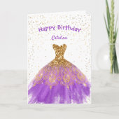 Carte Élégante robe d'or violet Anniversaire (Devant)