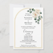 Carte Elégante Rose blanche moderne et Mariage d'arc dor (Devant)