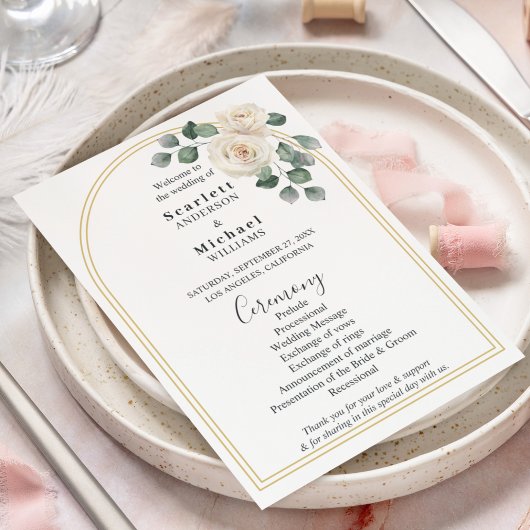 Carte Elégante Rose blanche moderne et Mariage d'arc dor