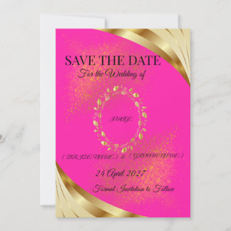 Carte Élégante Rose et Or de Mise en Garde de Date