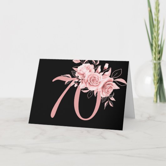 Carte Elégante Rose Gold Floral 70e fête d'anniversaire (Devant)