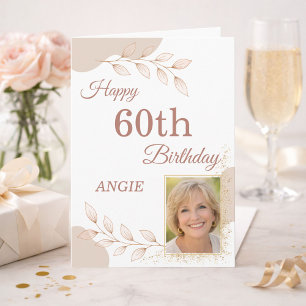 Carte Élégante Rose Poussiéreuse Or Photo 60e Anniversai