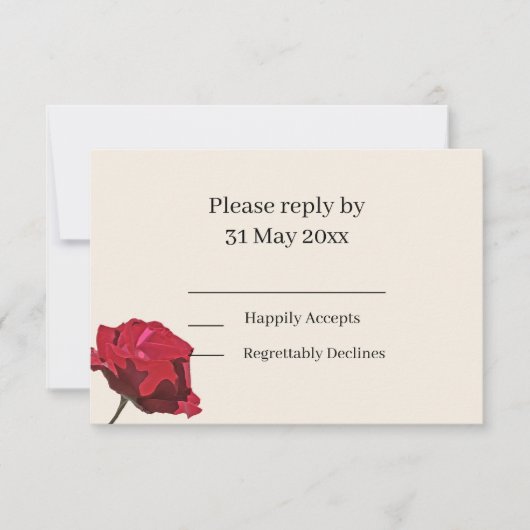 Carte Élégante Rose rouge insertion RSVP (Devant)