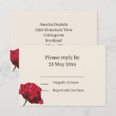 Carte Élégante Rose rouge insertion RSVP (Devant / Derrière)