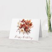 Carte Elégante Rousty Fall Flowers Moderne Joyeux Annive (Devant)