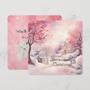 Carte Élégante Scène De Noël Rose En Hiver