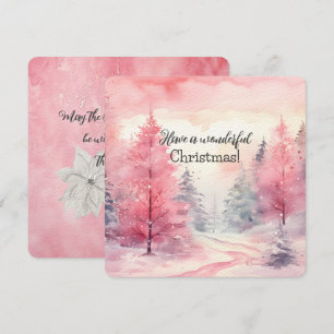 Carte Élégante Scène De Noël Rose En Hiver