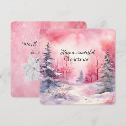Carte Élégante Scène De Noël Rose En Hiver (Devant / Derrière)