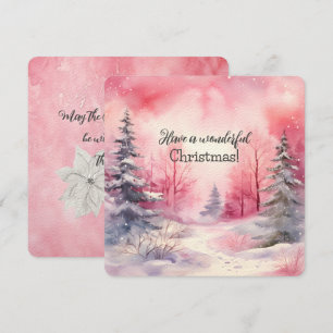 Carte Élégante Scène De Noël Rose En Hiver