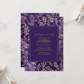 Carte Élégante Soirée Feuille Trunk Purple Gold (Devant/Arrière en situation)