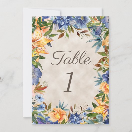 Carte Elégante table de Mariage Floral Orange Bleu (Devant)