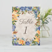 Carte Elégante table de Mariage Floral Orange Bleu (Debout devant)